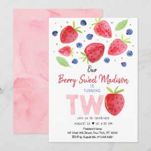 Aardbei Blueberry Berry Sweet Second Birthday Kaart