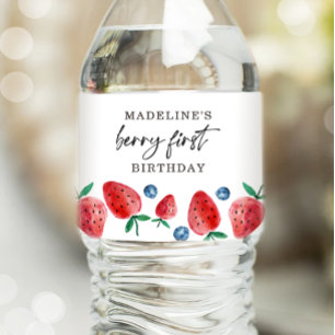 Aardbei Blueberry Sweet Berry Verjaardagsfeestje Waterfles Etiket
