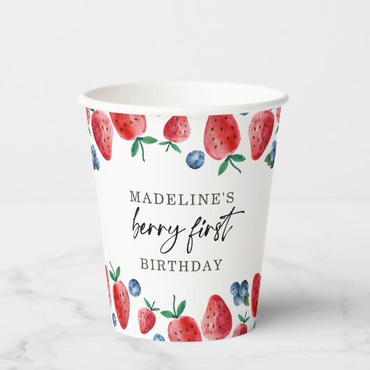 Aardbei bosbessen bes lief meisje verjaardag papieren bekers (Voorkant)