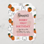 Aardbei Bunny Verjaardag Uitnodiging (Voorkant / Achterkant)