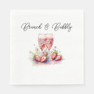 Aardbei Champagne Bloemen Vrijgezellenfeest papier Servet
