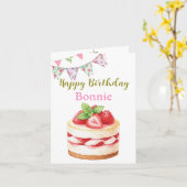 Aardbei Cheesecake Aangepaste Naam & Tekst Verjaar Kaart (Gele Bloem)