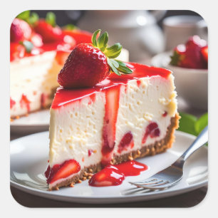 Aardbei Cheesecake Vierkante Sticker