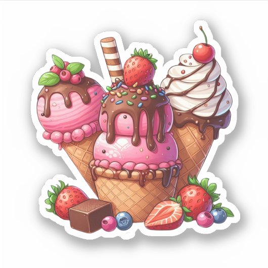 Aardbei chocolade ijs sticker (Voorkant)
