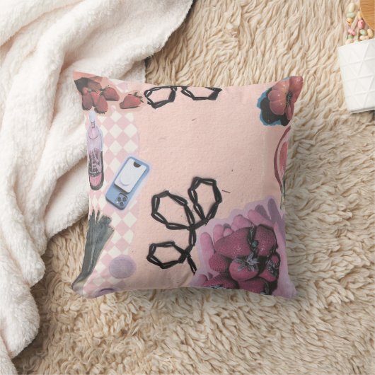 Aardbei Collage esthetisch-Schattigee pastel Vinta Kussen (Deken)