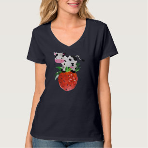 Aardbei Cowprint Schattige Roze Waterverf Koe Vaca T-shirt