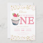 Aardbei Cupcake 1e verjaardag uitnodiging – Sweet (Voorkant)