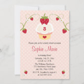 Aardbei Cupcake Birthday Fotouitnodiging Kaart (Voorkant)