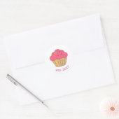 Aardbei Cupcake Borduurwerk Print aangepaste tekst Ronde Sticker (Envelop)
