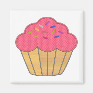 Aardbei Cupcake Faux borduurwerk Print Magneet
