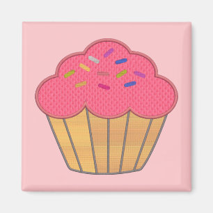 Aardbei Cupcake Faux borduurwerk Print Magneet
