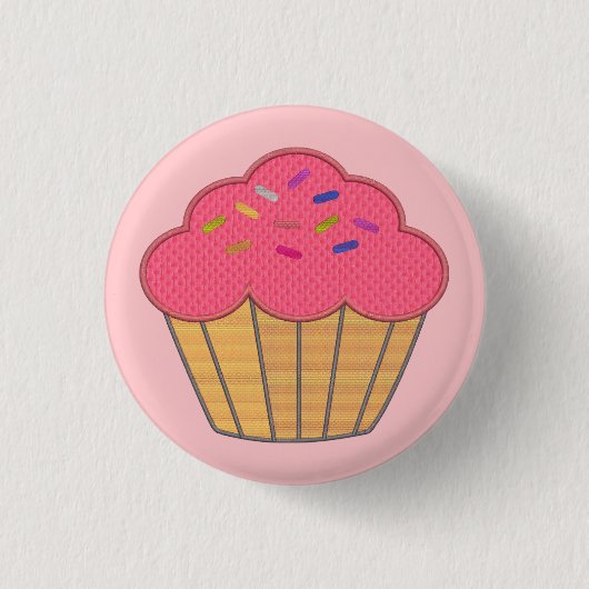 Aardbei Cupcake Faux borduurwerk Print Ronde Button 3,2 Cm (Voorkant)