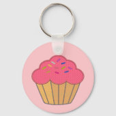 Aardbei Cupcake Faux borduurwerk Print Sleutelhanger (Voorkant)