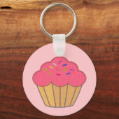 Aardbei Cupcake Faux borduurwerk Print Sleutelhanger (Achterkant)