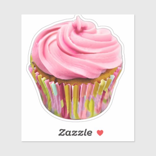 Aardbei Cupcake met roze vorst Sticker (Vel)