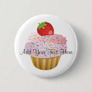 Aardbei Cupcake Ronde Button 5,7 Cm