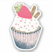 Aardbei Cupcake Sticker – Roze Hart Sprinkles (Voorkant)