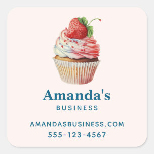 Aardbei Cupcake Sweet Dessert Business Vierkante Sticker