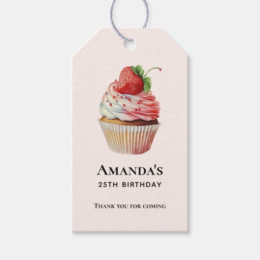 Aardbei Cupcake Sweet Dessert Verjaardag Cadeaulabel (Voorkant)