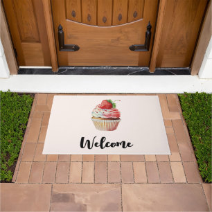 Aardbei Cupcake Sweet Dessert Welkom Deurmat
