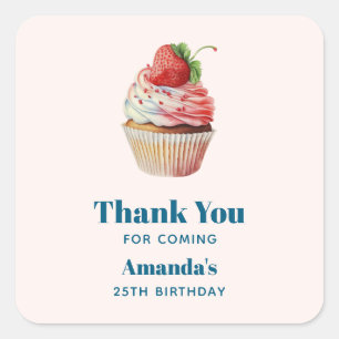 Aardbei Cupcake Sweet Verjaardag Dank u Vierkante Sticker