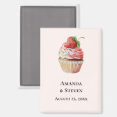 Aardbei Cupcake Sweet Wedding Save the Date Magneet (Voorkant / Achterkant)