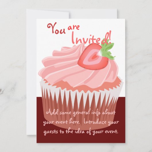 Aardbei Cupcake Uitnodiging (Voorkant)