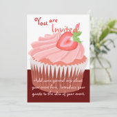 Aardbei Cupcake Uitnodiging (Staand voorkant)
