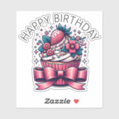 Aardbei Cupcake Whimsical Sticker (Vel)