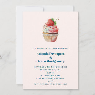 Aardbei Cupcake Zoete Dessert Trouwfeest Kaart