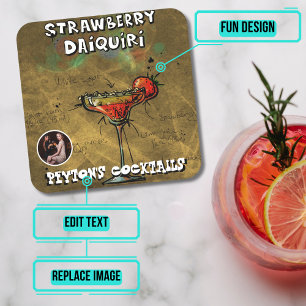 Aardbei Daiquiri Cocktail Party Vierkante Kartonnen Onderzetter