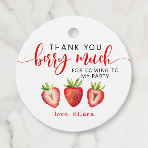 Aardbei Dank je Berry Much Girl's Birthday Bedankjes Labels