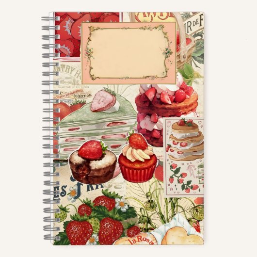 Aardbei Dessert Dreams: Een Collage Notitieboek (Voorkant)