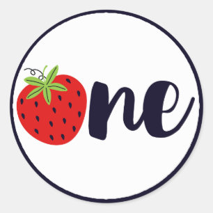 Aardbei EÉÉN geboorte-meisje 1e Baby Ronde Sticker