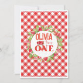 Aardbei eerste bes 1e verjaardag uitnodiging (Achterkant)