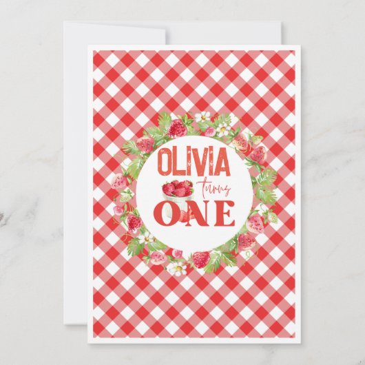 Aardbei eerste bes 1e verjaardag uitnodiging (Achterkant)