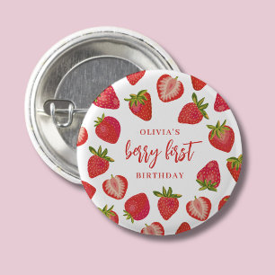 Aardbei Eerste Meisje Verjaardag Met Naam Ronde Button 3,2 Cm