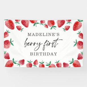 Aardbei eerste verjaardag 1e Berry Sweet Backdrop Spandoek