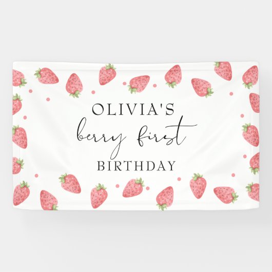 Aardbei Eerste Verjaardag 1e Berry Zoet Spandoek (Horizontaal)