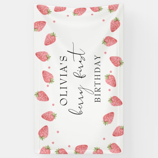 Aardbei Eerste Verjaardag 1e Berry Zoet Spandoek (Verticaal)