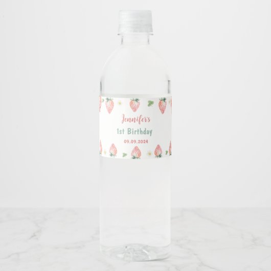 Aardbei eerste verjaardag 1e waterfles etiket (Voorkant)