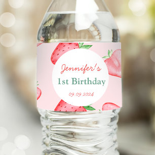 Aardbei eerste verjaardag 1e waterfles etiket