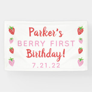 Aardbei Eerste Verjaardag Banner Berry met datum