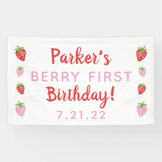 Aardbei Eerste Verjaardag Banner Berry met datum