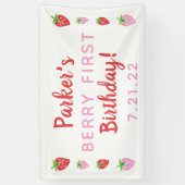 Aardbei Eerste Verjaardag Banner Berry met datum (Verticaal)