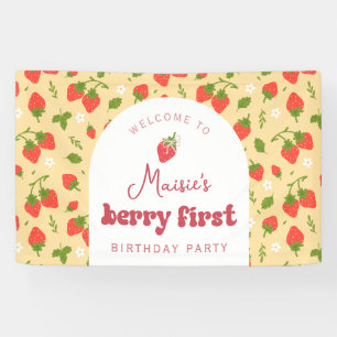 Aardbei Eerste Verjaardag Feest Achtergrond Spandoek