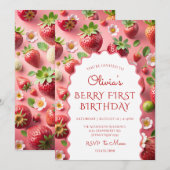 Aardbei eerste verjaardag kaart (Voorkant / Achterkant)