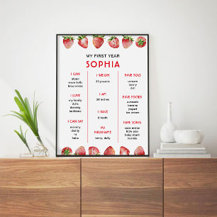 Aardbei eerste verjaardag mijlpaal poster