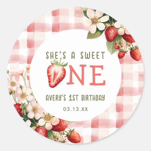 Aardbei Eerste Verjaardag Party Berry Ronde Sticker (Voorkant)