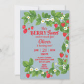 Aardbei eerste verjaardag (rood en blauw) kaart (Voorkant)